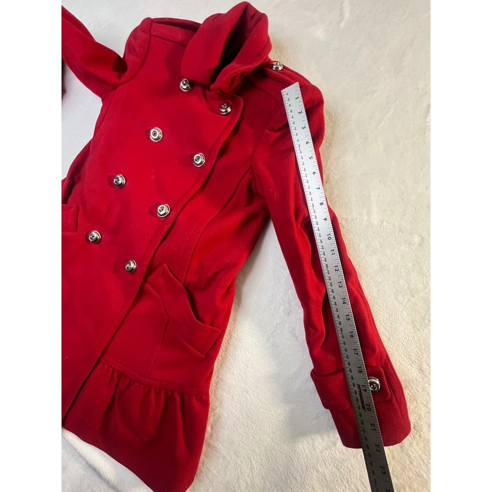 Juicy Couture Red Wool Blend Coat Womens XS Double Breasted Ruffle Hem - Picture 12 of 16